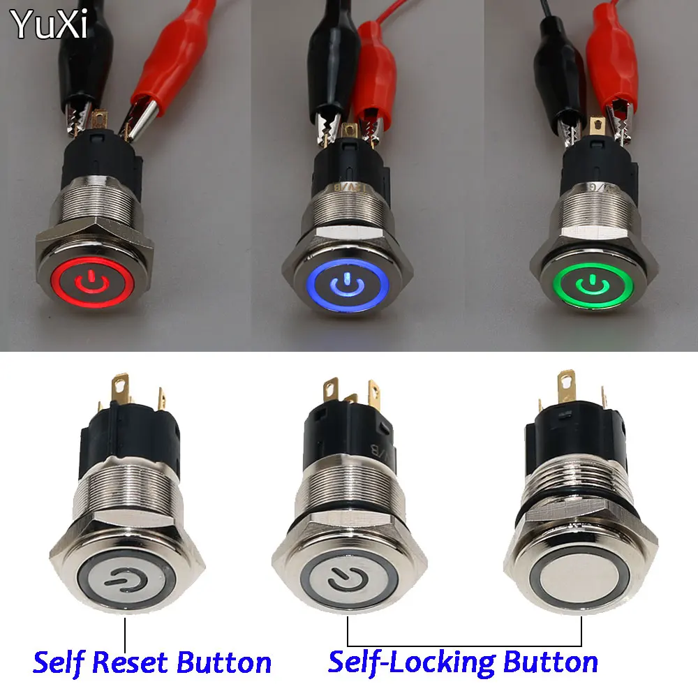 

1Pcs 16MM Waterproof Metal Push Button Switch LED Light Momentary Latching Car Engine Power Switch Self Reset Lock