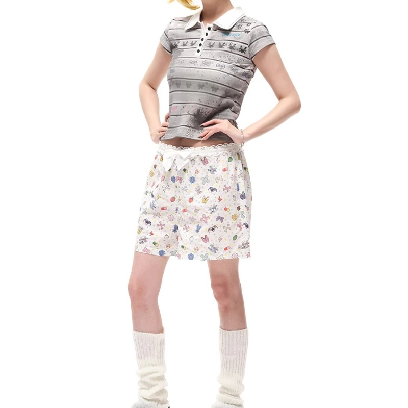 Summer New Animal Print Bow Women's Short Original Design White Sweet Loose Thin Versatile Age Reduction Straight Shorts Ladies