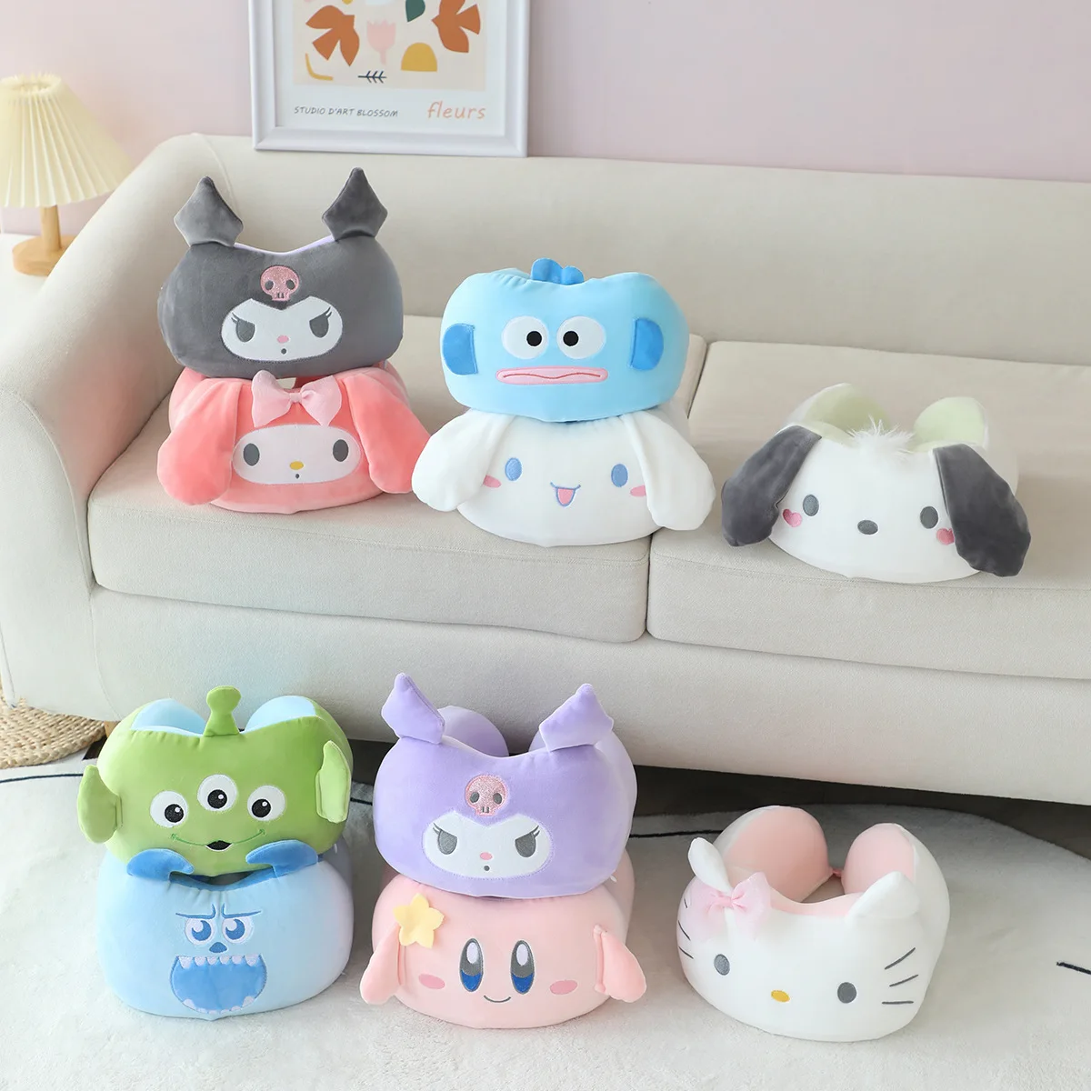 

Cartoon Kuromi My Melody Cotton U-Shaped Pillow Sanrio Anime Travel Office Neck Pillow Girl Heart Cute Car Pillow Portable Gifts