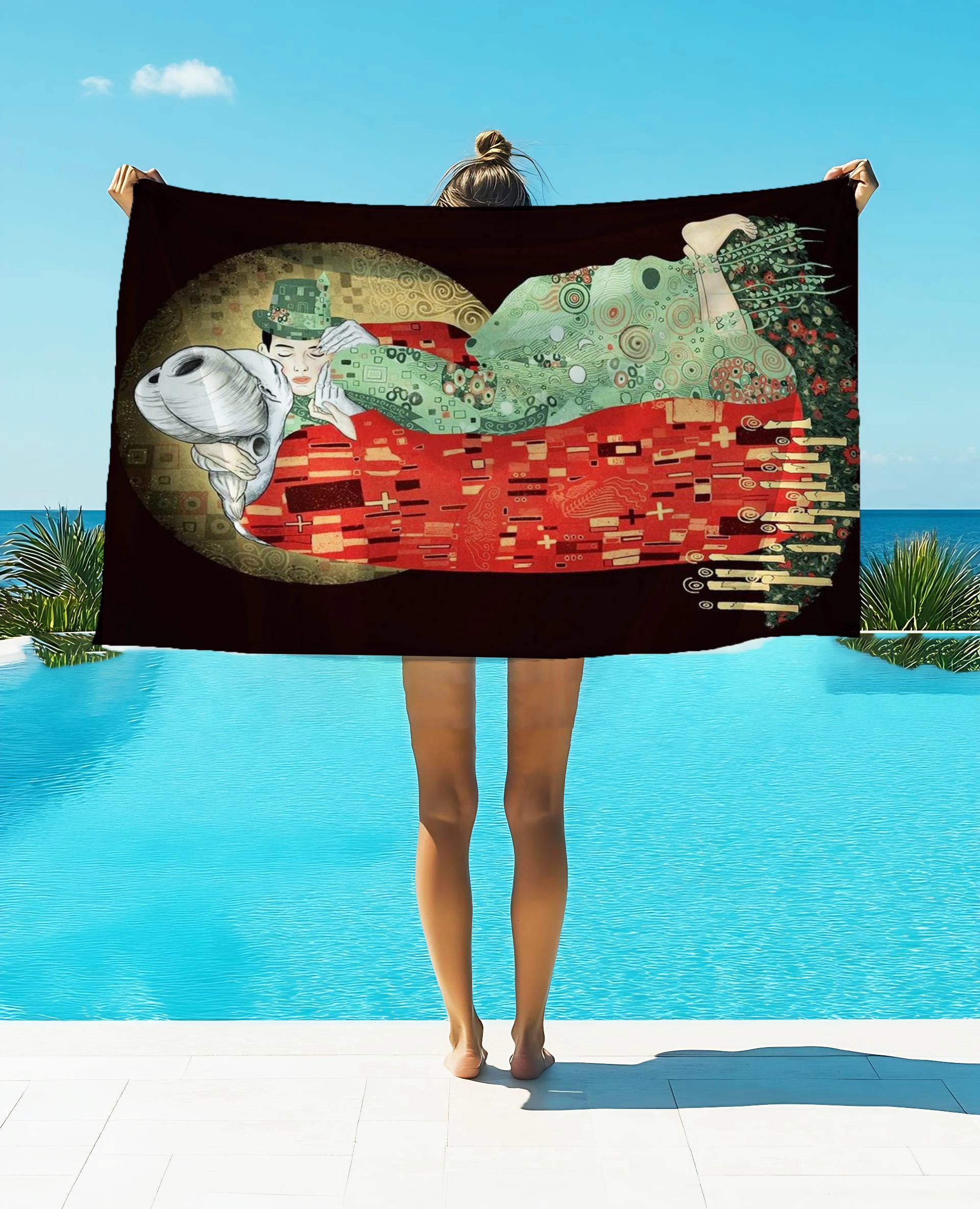 1 pièces Gustav Klimt peinture à l'huile imprimé serviette flanelle séchage rapide Double face bain lavage visage velours absorbant serviette