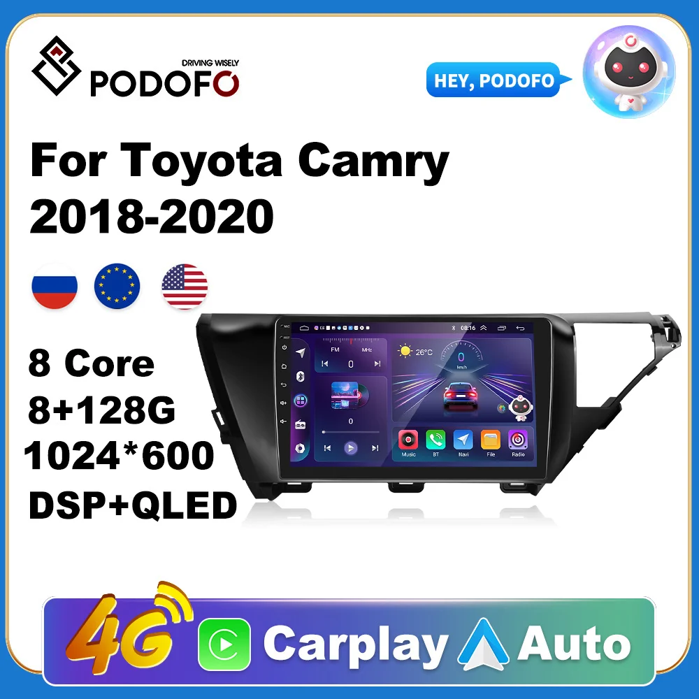 

Podofo Wireless CarPlay Andorid Auto Car Radio For Toyota Camry 2018-2020 AI Voice Multimedia GPS 2din autoradio