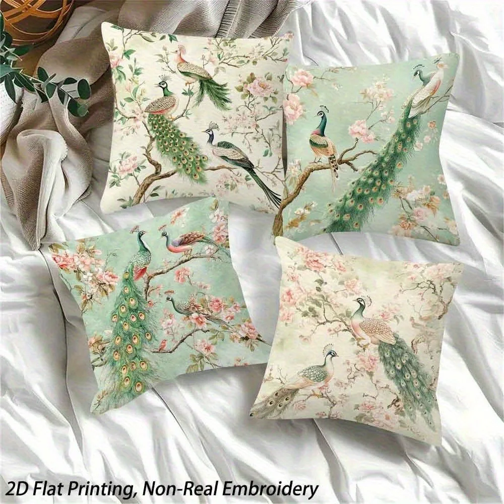 

Винтажная наволочка с павлином и цветочным принтом - наволочка с пастельным ботаническим принтом для дивана, спальни, гостиной