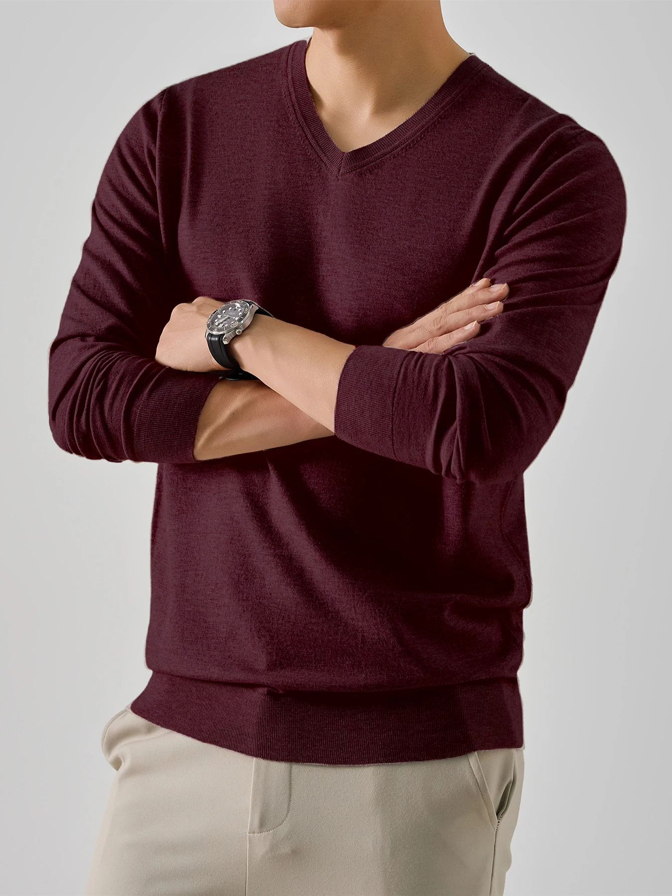 Herren Frühling Herbst Dünner Strickpullover Klassischer V-Ausschnitt Einfarbiges Design Geeignet für Freizeit Sport Geschäftskleidung – Detail 20
