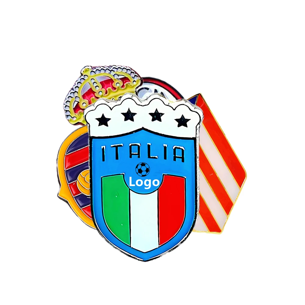Logotipo del equipo de fútbol Aleación de níquel y zinc Insignia colorida Clubes populares reales Decoración de fútbol Países de Europa Regalos para fanáticos de Madrid 2 piezas