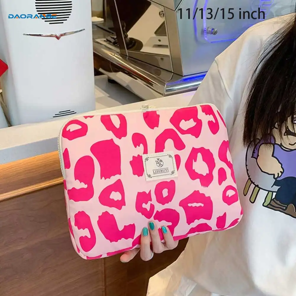 

11/13/15 inch Fashion Pink Leopard Print Women Handbag Large Capacity Single Portable Shopping Bag Student Book Bag Tote