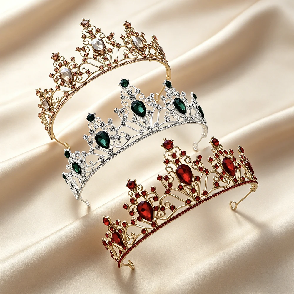 Baroque Bridal Tiara Sparkling Rhinestone Queen Crown Elegant Royal Headpiece Wedding Pageant Birthday Formal Evening Events ﻿ view 3
