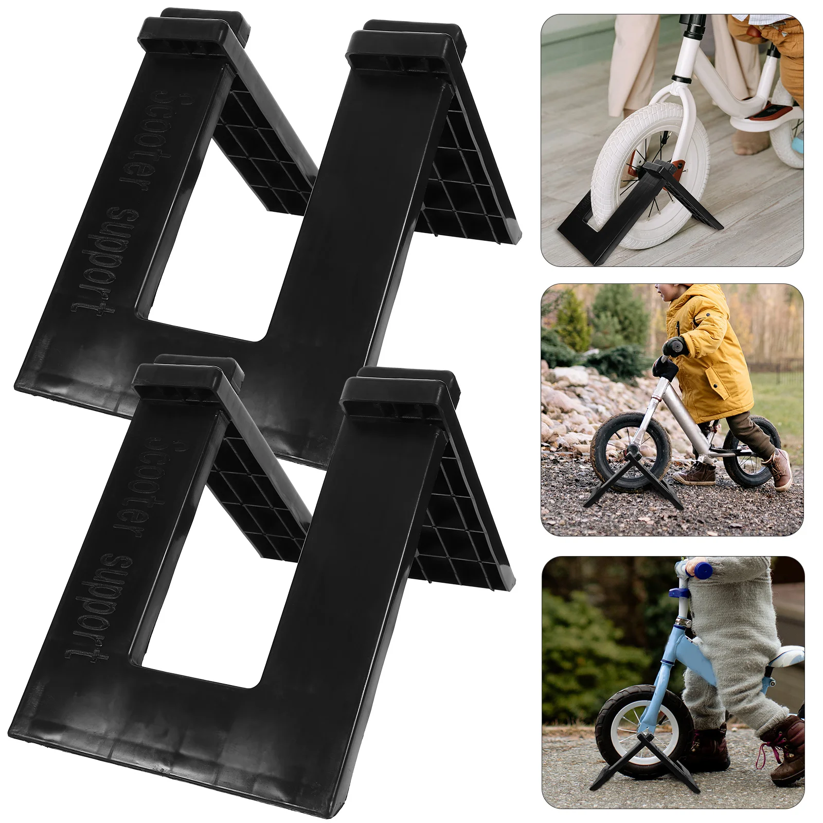Estante de estacionamiento de coche de equilibrio para niños, soporte de Scooter para bicicleta, soporte de plástico desmontable portátil DIY, tapón de soporte, 2 piezas