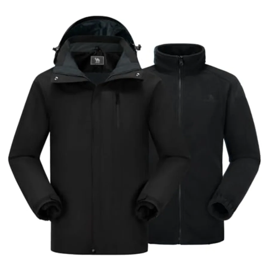 

CAMEL CROWN Men's 3 in 1 Ski Snow Jacket Waterproof Winter Snow Coat Windproof Warm Fleece Lining Hiking Rain Jacket Hooded