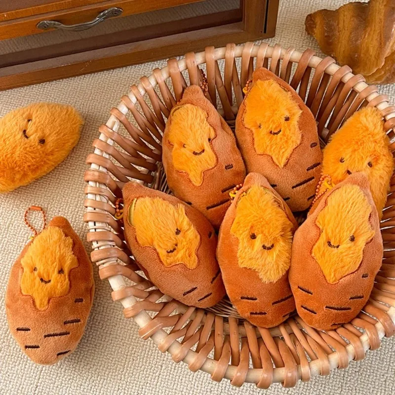 1-5PCs Cute Cartoon Roasted Sweet Potato Keychain Plush Toy Keyring Bag Pendants Simulated Food Decorative Accessories Gifts