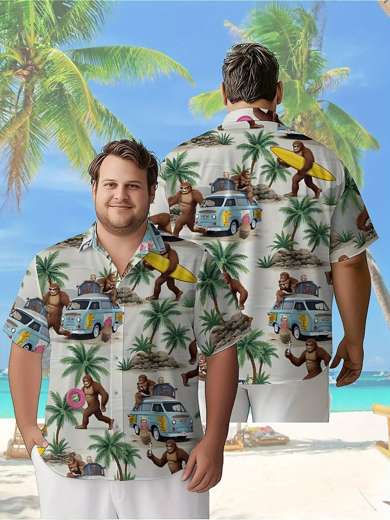 

Men's Plus Size Hawaiian Shirts Gorilla Beach Party Pattern, Button Up Shirts, Unisex Casual Clothing, Summer Tops