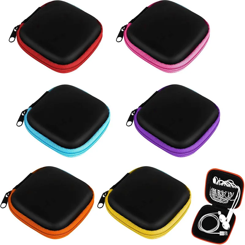 Portable Shockproof Headphone Case Earphone Bag Coin Purse USB Cable Case Carrying Pouch Earphone Accessory Square Storage Box