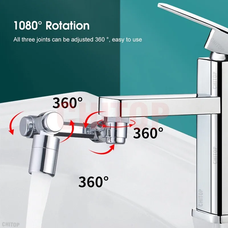 New 1080 Degree Rotatable Extension Faucet Sprayer Head Universal Bathroom Tap Extend Adapter Aerator 2 Modes Faucet Extender