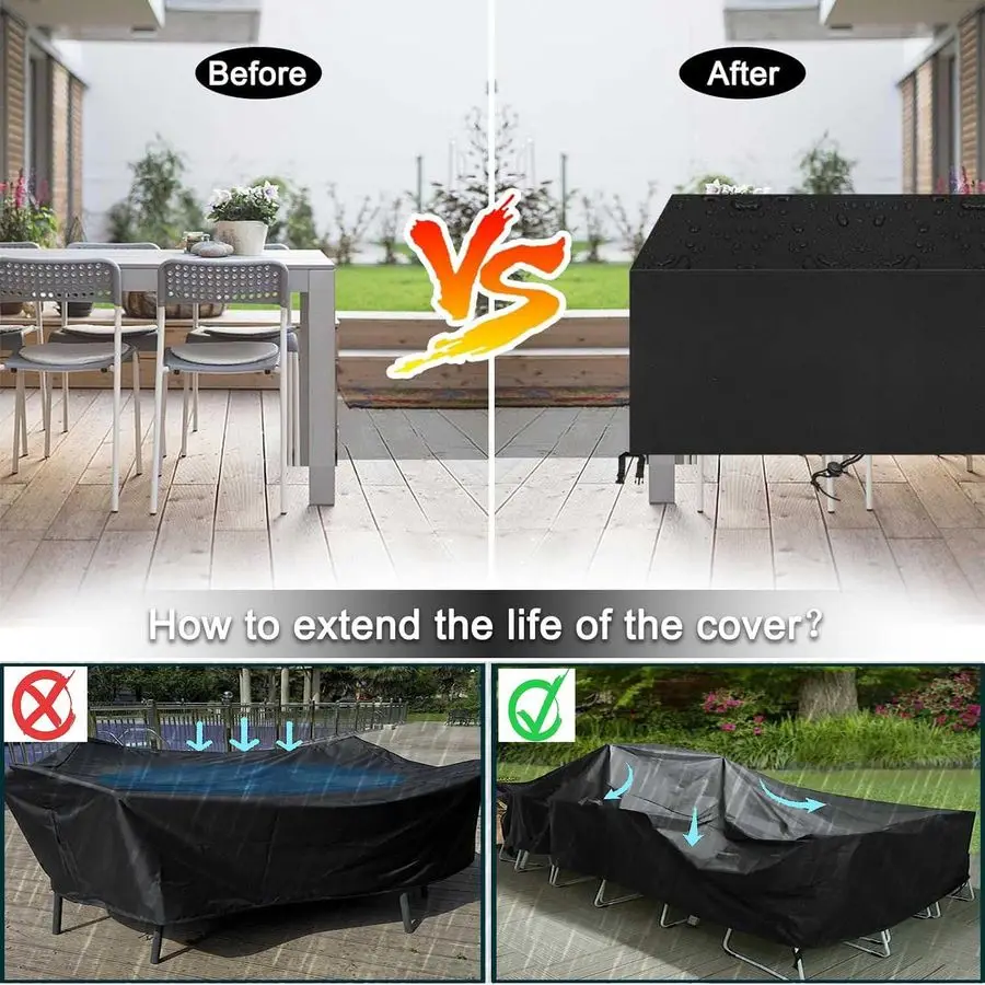 Furniture Covers Outdoor Table Cover Waterproof Rectangular 420D Garden Dining Table Cover Wind Dust Proof AntiUV Patio Sectiona