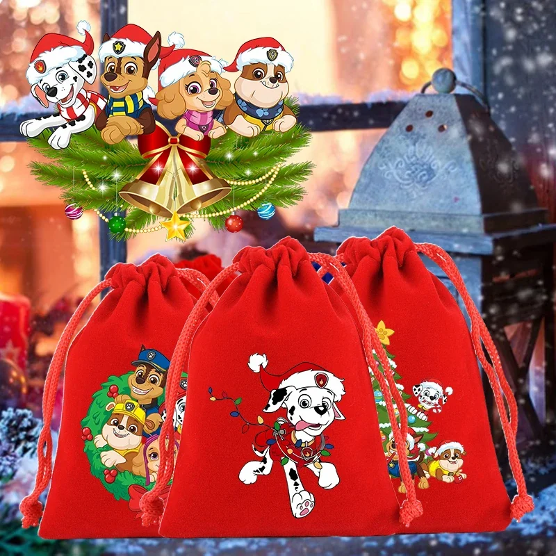 PAW Patrol Christmas Drawstring Bag Children's Cartoon Large Capacity Candy Bag Party Christmas Tree Decoration Holiday Gifts