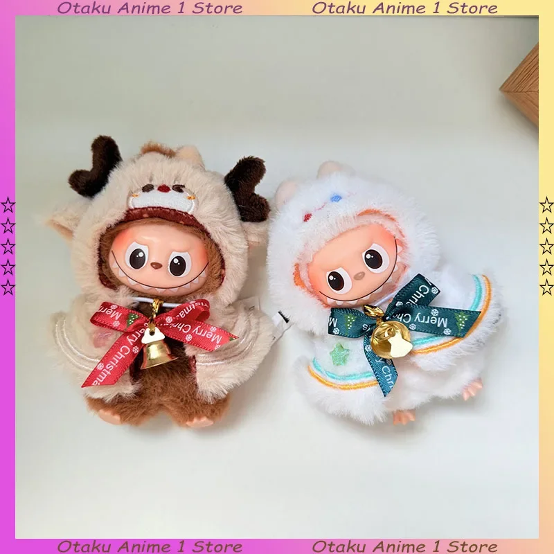 Für Labubu 4.0 Kleidung Nette Weihnachten Elf Cape Umhang mit Glocke Halskette Set Mini Plüsch Puppe Kleidung Mode Puppe Zubehör