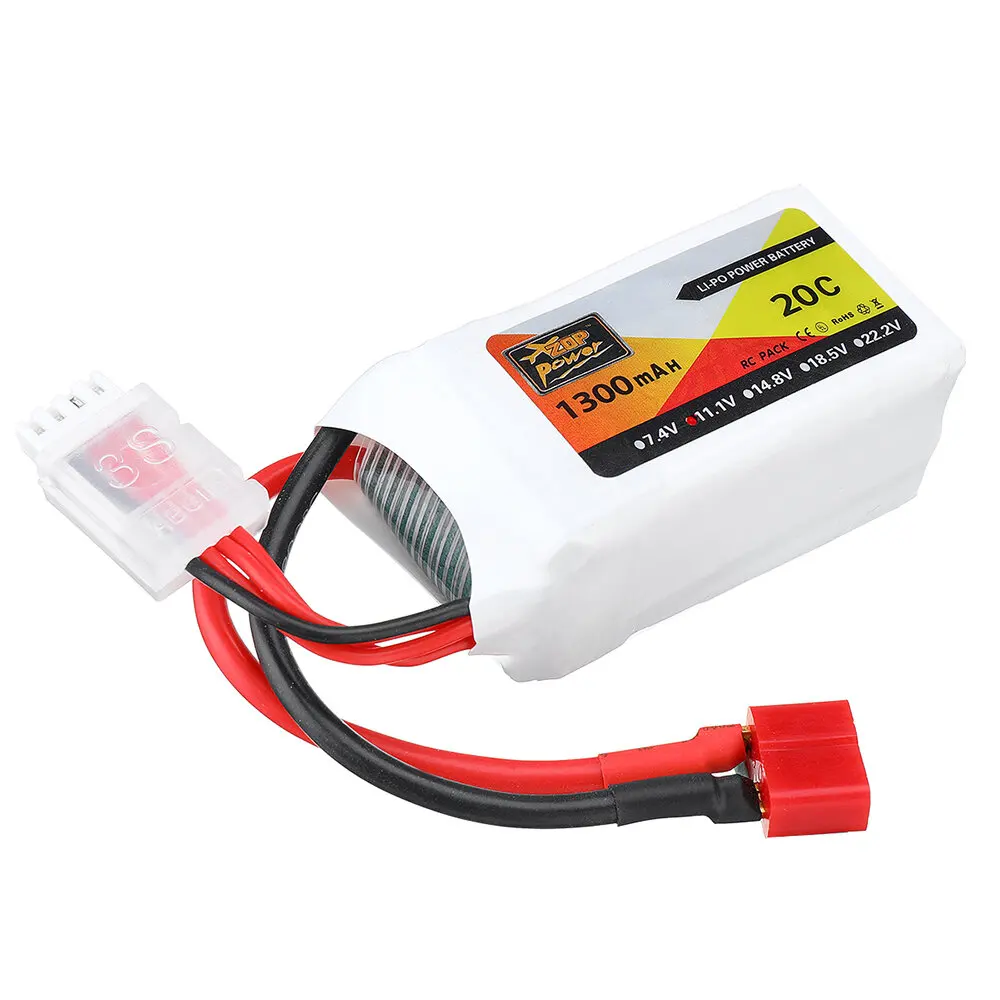 2pcs ZOP Power 11.1V 1300MAH 20C 3S Lipo Battery T Plug for RC Car