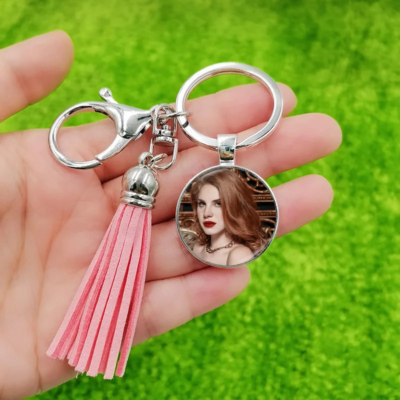 Lana Del Rey Keychain Pendant Popular Star Custom Poster Glass Dome Exquisite Leather Tassel Key Chain Women Femme Key Ring