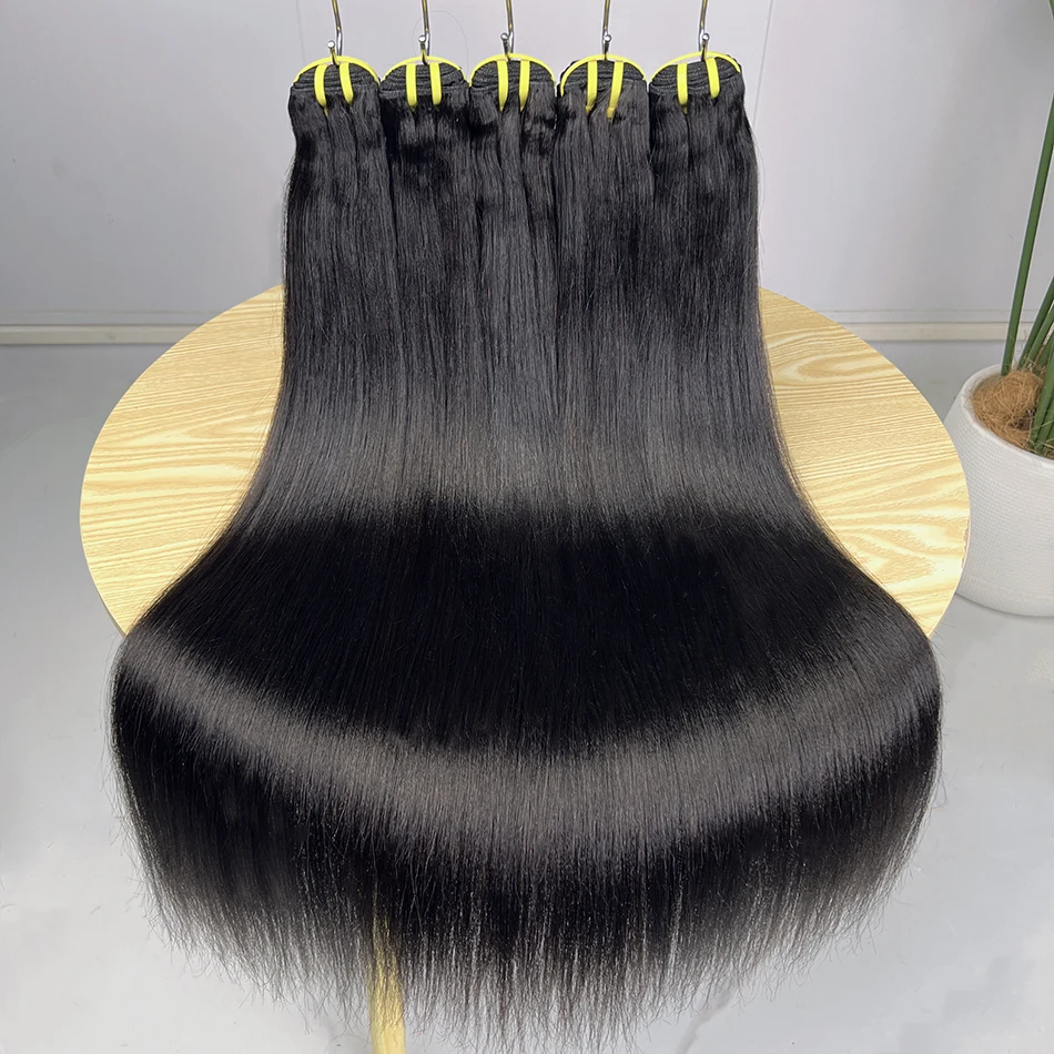 ياكي حزم مستقيمة 100% شعر بشري حقيقي لحمة مزدوجة اللون الأسود الطبيعي الفيتنامية الخام شعر بشري لعذراء النسيج ملحقات