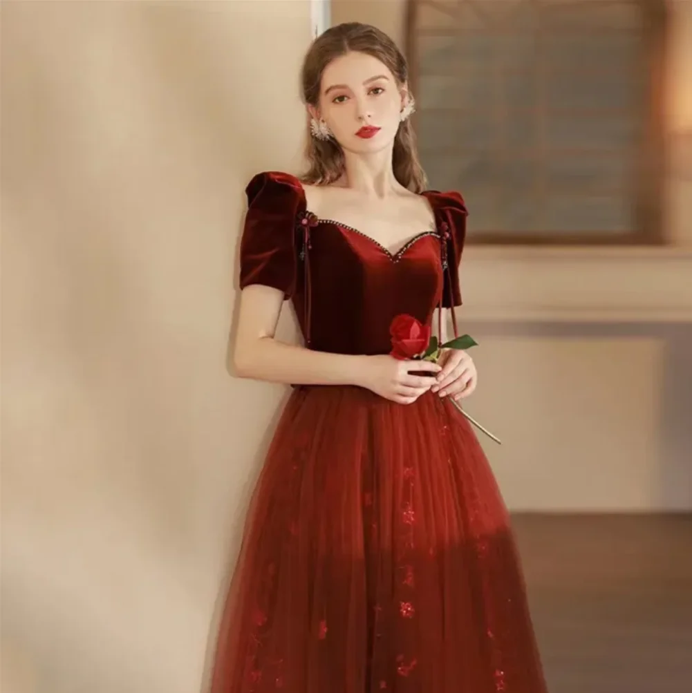 2024 Elegant red velvet  of Bride Dresses Custom Made princess Mermaid Sweetheart Neckline Evening Wedding Guest Gowns فساتين سه