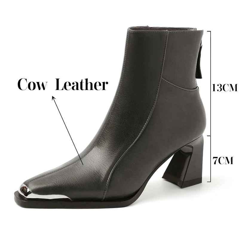 TULING JUN 2024 Winter Concise Famale Square Head High Heels Shoes Solid Color Elegant Zip Ankle Boots For Womens T-A3973