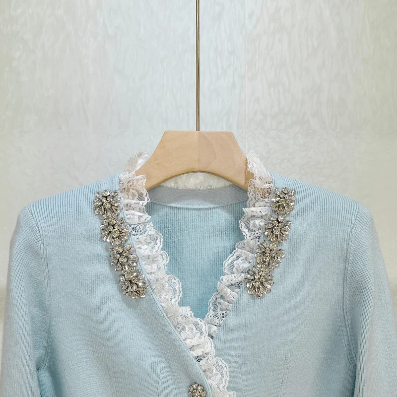 

Cardigan for women 2025 Winter New elastic knitted slim fit long sleeved top Sparkling button decoration women's coat Knitwear