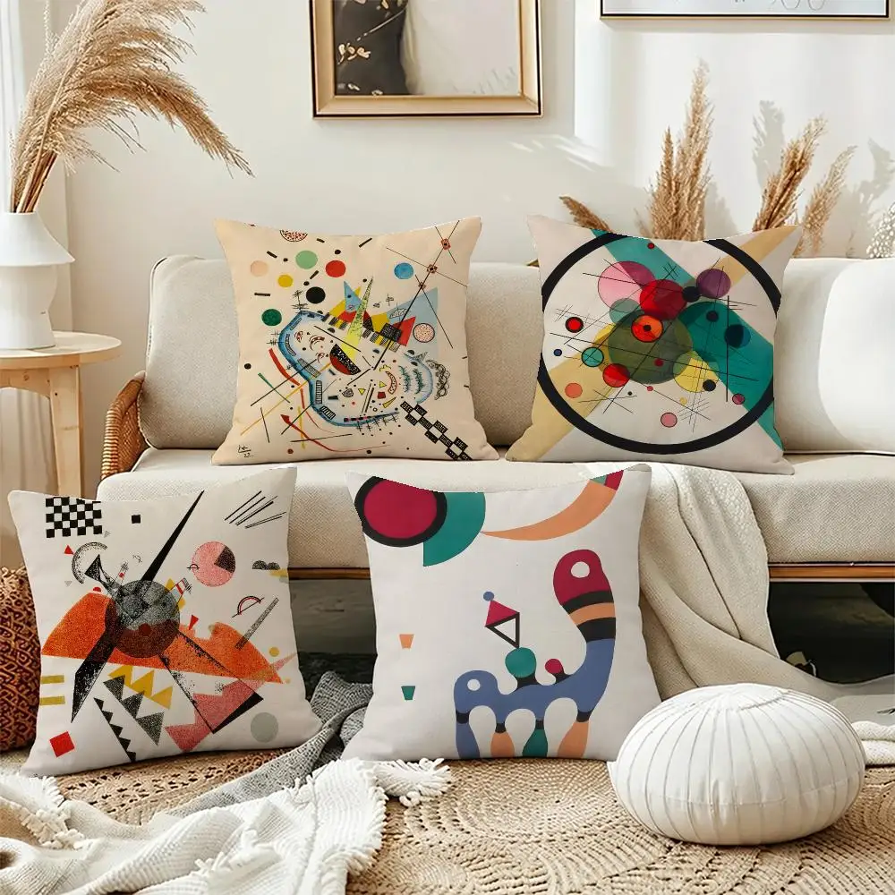 Bold Artist Wassily K Cushion Cover Short Plush Pillowcase, Washable Wrinkle Resistant Cover for Bedroom Gift