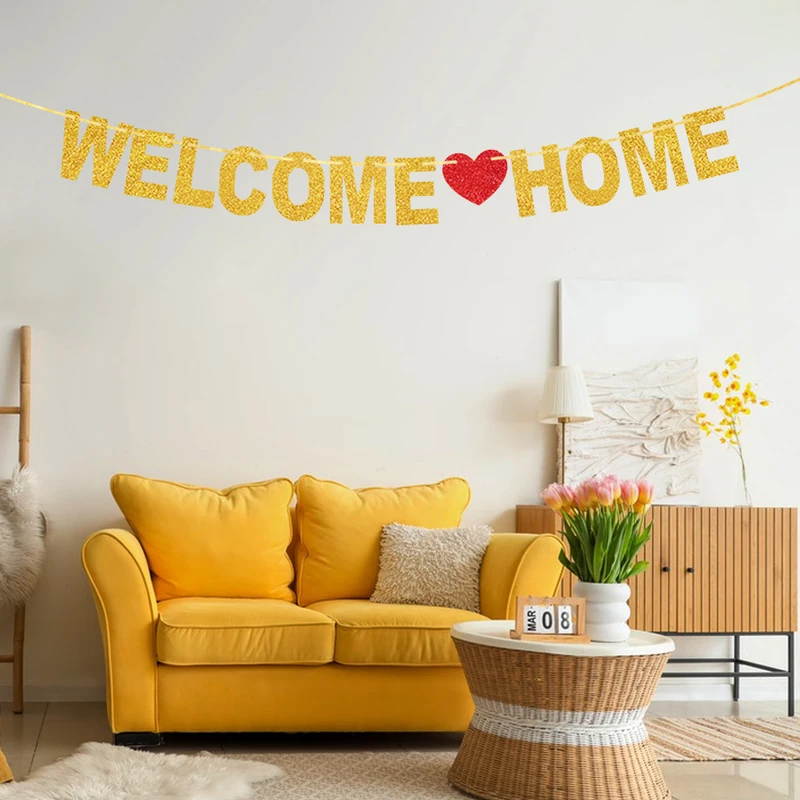 Willkommen zu Hause Banner Willkommen zurück Party Banner Golden Black Glitter Home Party Zeichen Dekore Banner für Militär Armee Party Dekor – Detail 7