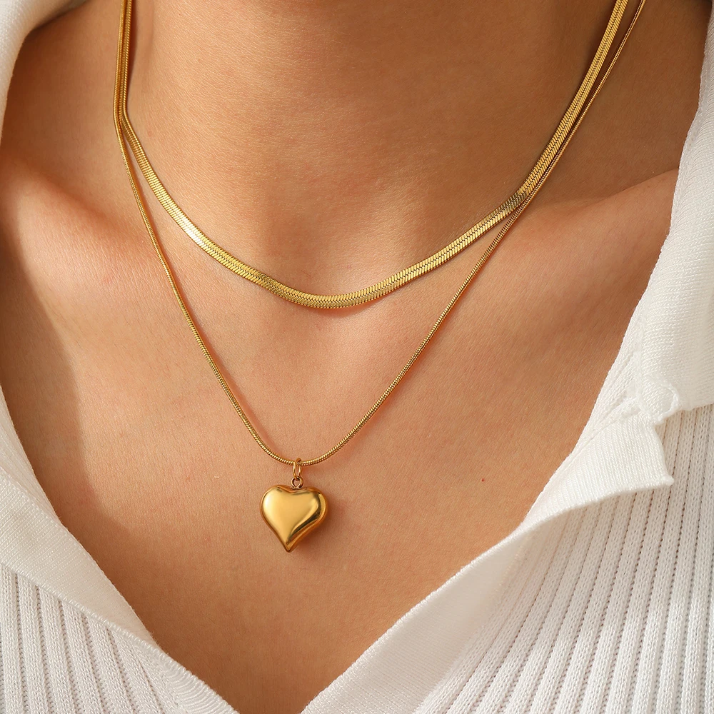 Stainless Steel Necklace Stereo Heart Pendant Necklace For Women Jewelry Romantic Sweet Vintage Valentine's Day Anniversary Gift