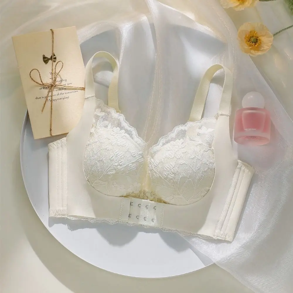 Breathable 3/4 Cup Push Up Bra Lace Broad Strap Wireless Bra Shockproof Close-fitting Deep V Bra Women