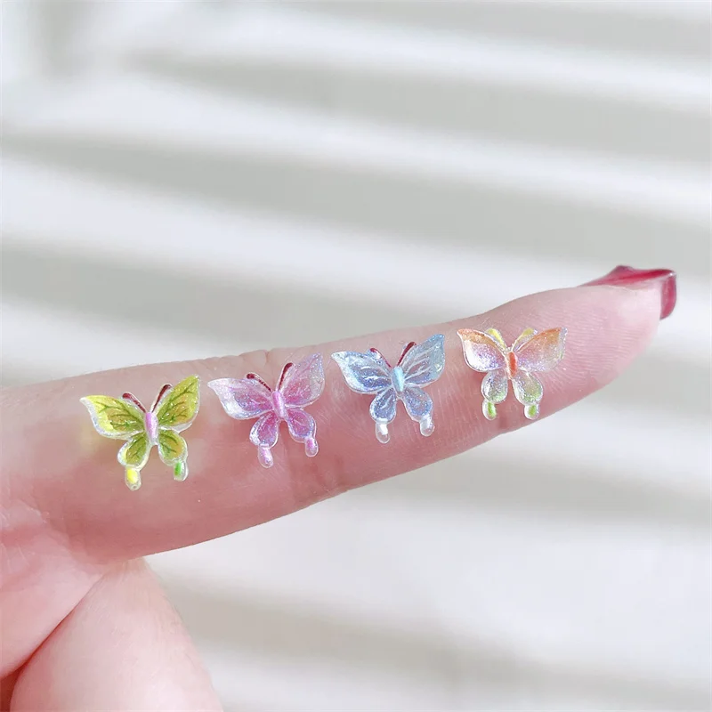 10pcs Korean Ice Transparent Butterfly Nail Art Charms 3D Cartoon Rhinestones Resin Jewelry Nail Decoration DIY Kawaii Accessory