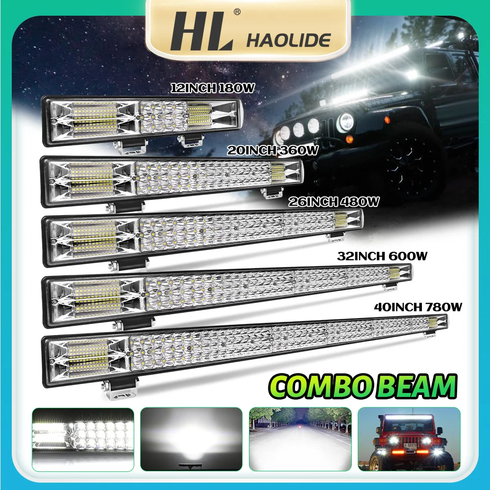 HL 3Rows 12-40inch LED Spot Flood Light Bar 6500K LED Strip Light 12V 24V for 4x4 off-road use Pickup Truck LED Work Light Bar