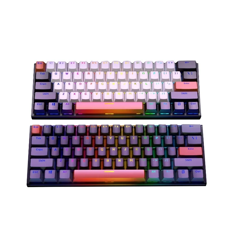 Mini teclado alto retroiluminado para jogos, teclado de computador com fio mecânico, multicolorido, design com russo e espanhol, novo estilo