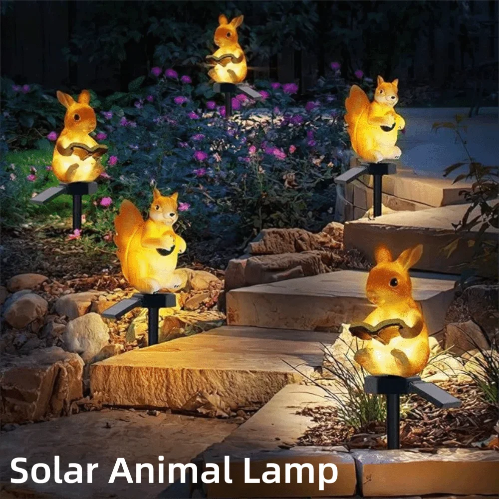 

Waterproof Solar Animal Lamp Ground Insertion Cute Outdoor Solar Light Realistic Decorative Rabbit Squirrel Lawn Light Outdoor