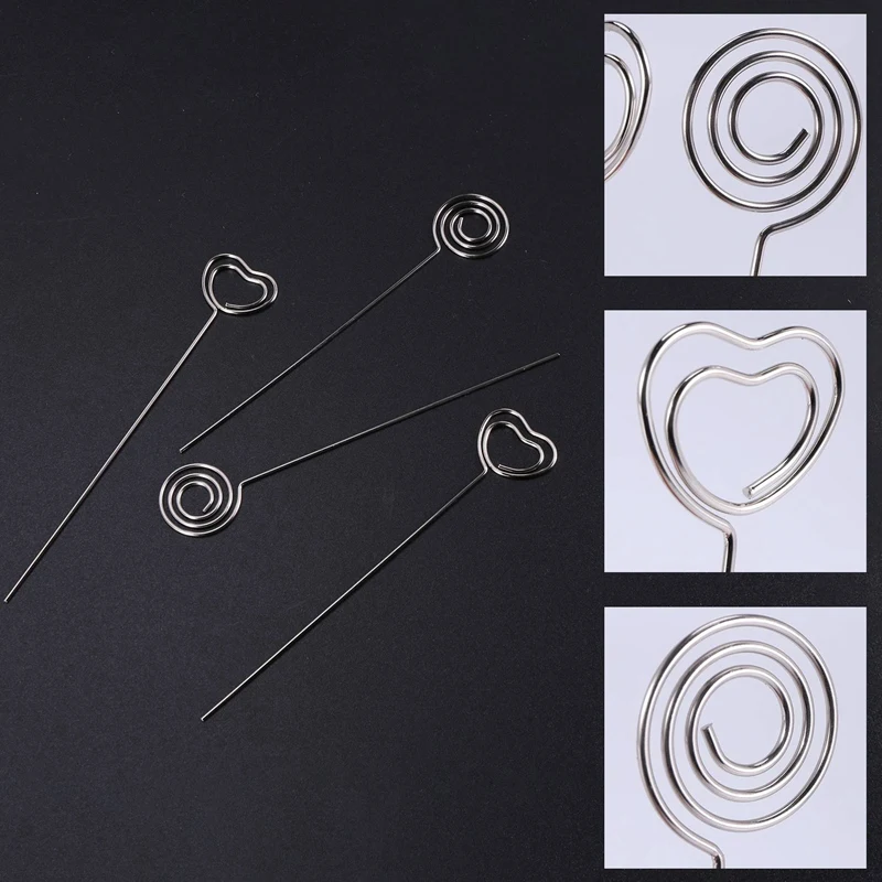 60 Pieces Metal Wires Memo Clip Note Card Holders Table Number Clip Photo Stand For Wedding Party Cake Decor, Round And Heart Sh