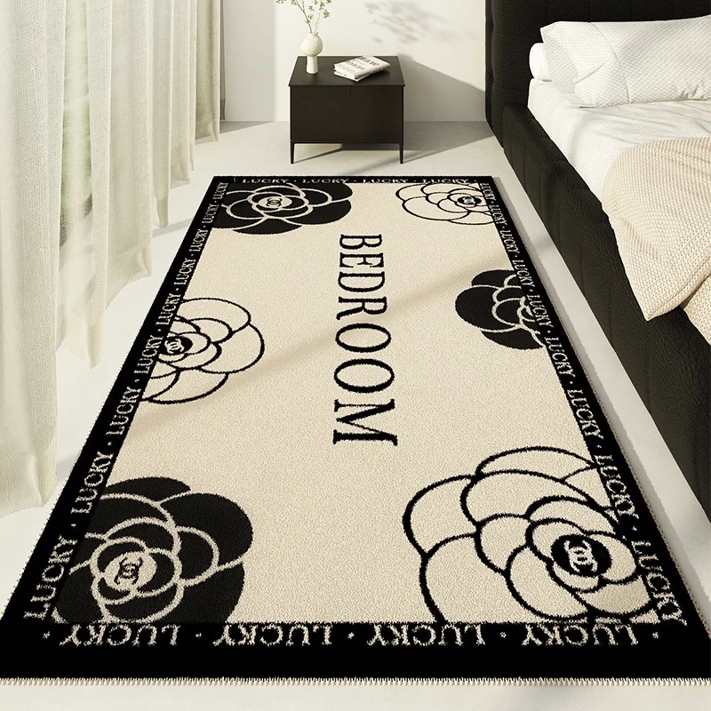 VIKAMA French Light Luxury Black And White Living Room Carpet Superior Bedroom Bed Dirt Resistant Carpet Home Decoration