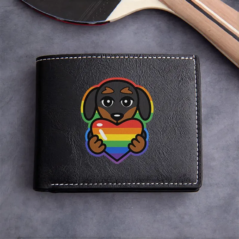Portafoglio in PU premium con logo a forma di cuore di cane arcobaleno Stile business minimalista Design compatto unisex Durevole Leggero Uso quotidiano