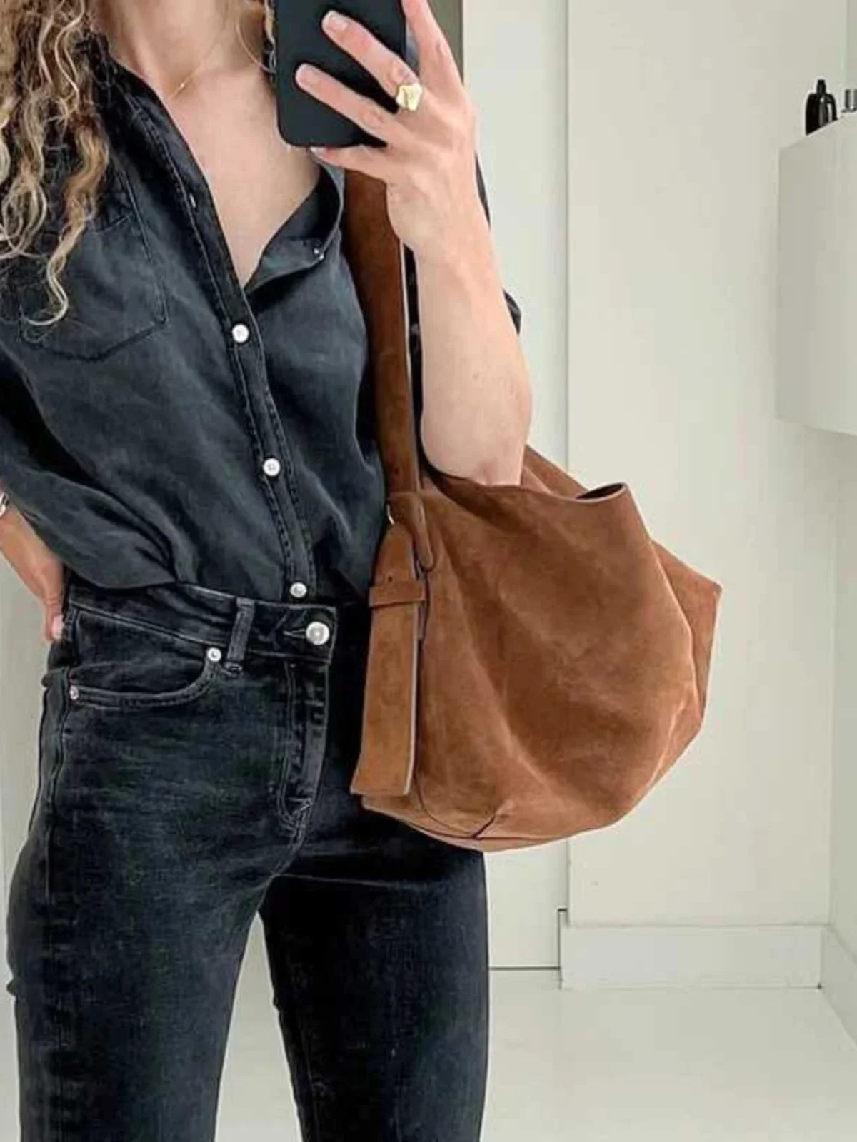 Faux Suede Tote Bags For Women Luxury Designer Handbag And Purse 2024 New In Vintage Large Capacity Chain Commuting Shoulder