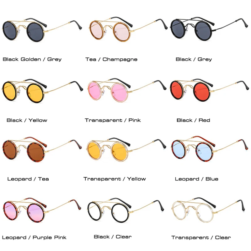 SO&EI Ins Popular Fashion Small Round Sunglasses Women Vintage Metal Punk Eyewear Men Clear Ocean Lens Shades UV400 Sun Glasses