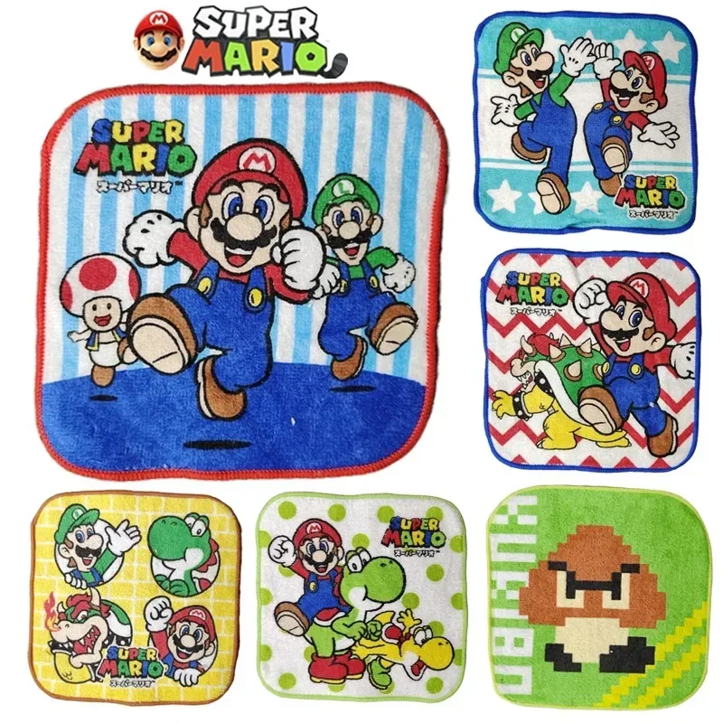 Toalla cuadrada pequeña de Anime Super Mario Bros para bebé, 15x15CM, toalla seca a mano para niños, pañuelo, toalla facial absorbente portátil para niños