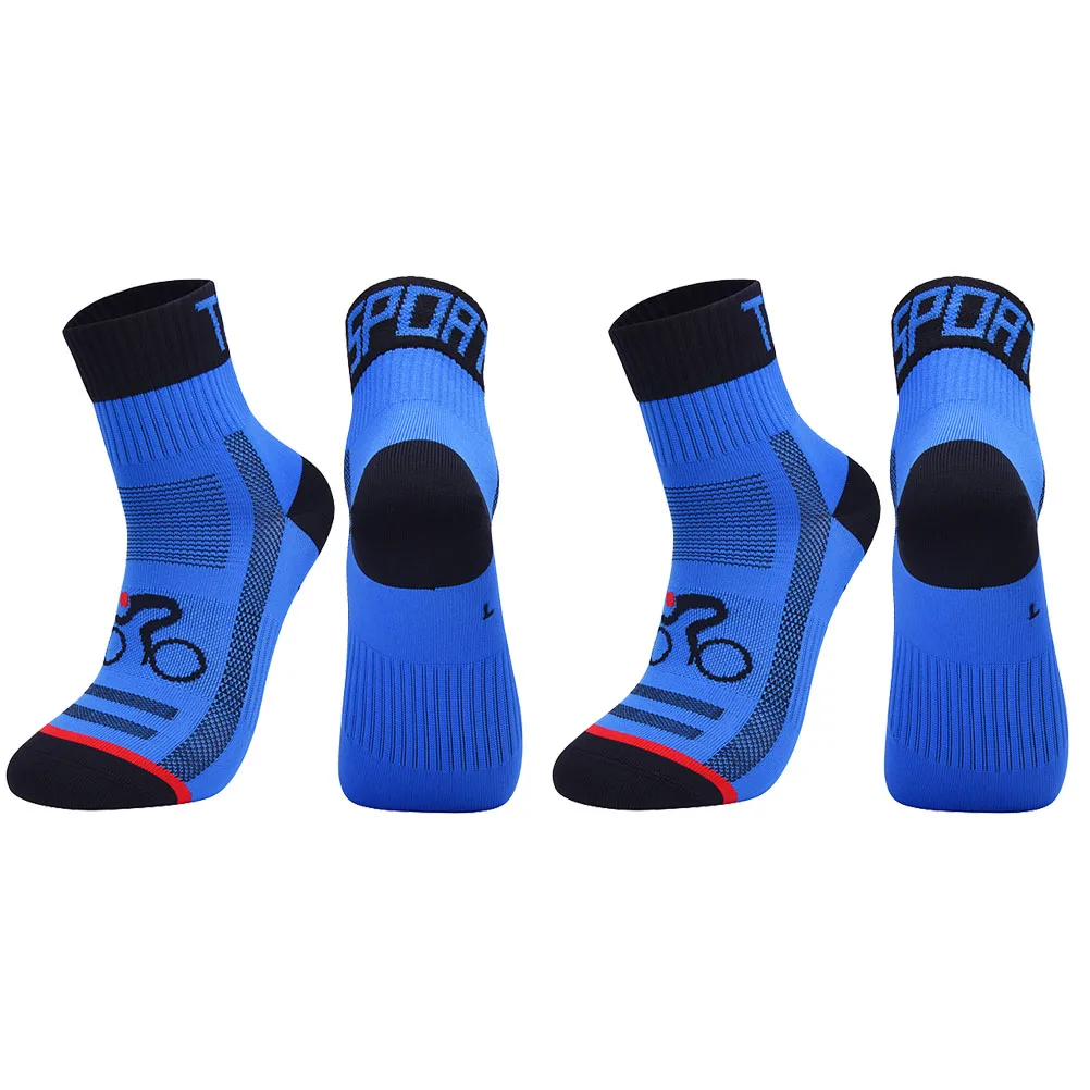 

2Pair Blue Cycling Socks Mid-Stocking Sports Socks Thicken Breathable Mesh Anti-Slip Comfortable Unisex Athletic Size 40-44
