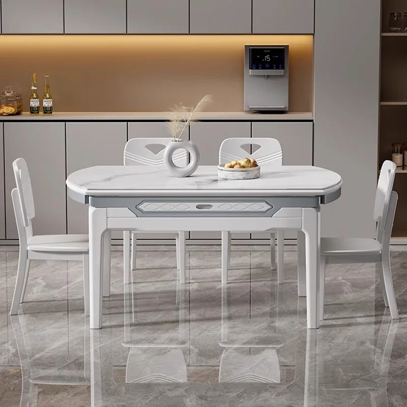 

White New Luxurious Dining Table Rectangular Small Simple Light Dining Table Modern Folding Mesas De Janta Home Furniture