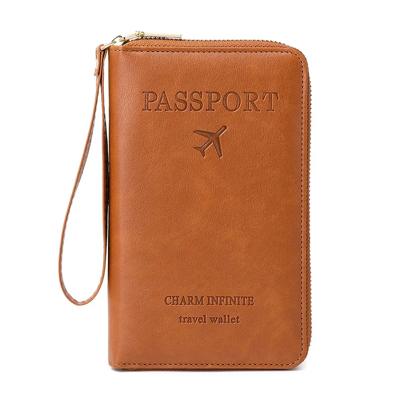 New Leather Passport Cover RFID Blocking Card Holder Zipper Wallet Travel Essentials Phone Bag International Travel Accessories