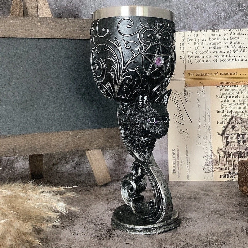Black Cat Resin Goblet Medieval Gothic Wine Chalice Familiars Love Spooky Table Centerpiece For Halloween Gift For Women