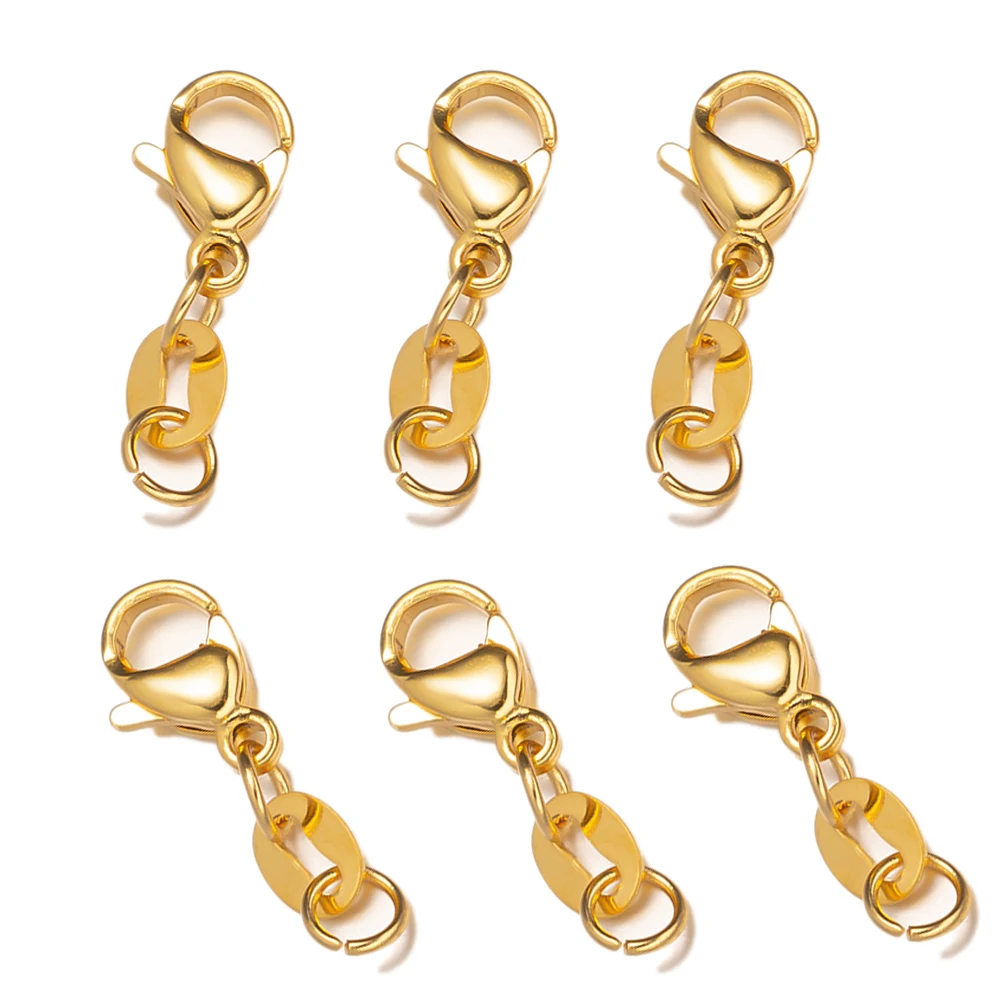 

10Pcs/Lot Stainless Steel Lobster Clasps Extender Connector Clasp With Jump Rings For DIY Jewelry Making Supplies Findings