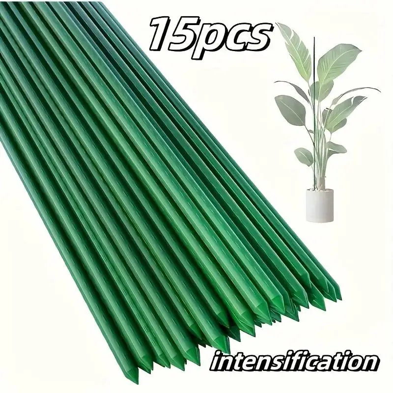 New 15Pcs 8mm Green Coated Steel Plant Stakes, Sturdy Support for Tomatoes Roses Peppers Outdoor Gardening Supplies