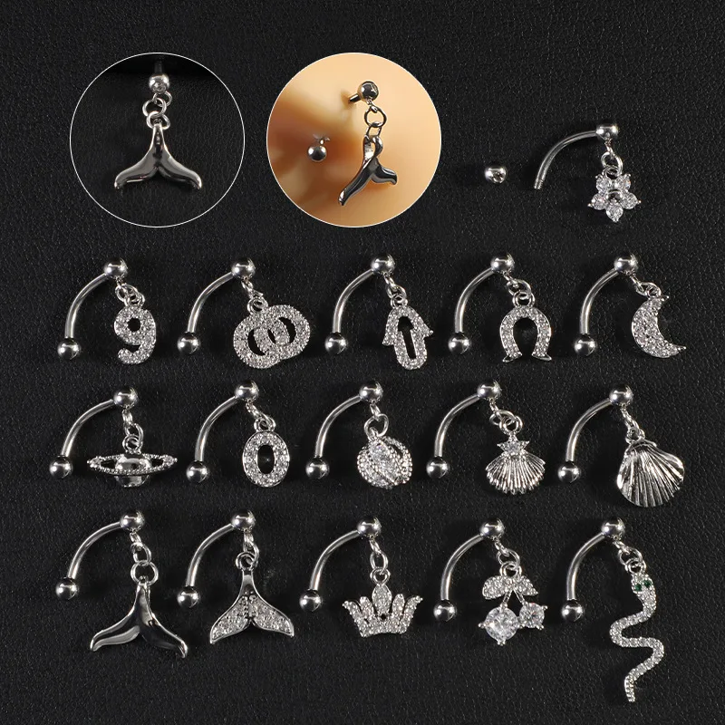 Silver Stainless Steel Belly Button Ring Personalized Fish Tail Snowflake Pendant Belly Button Perforated Christmas Ornament