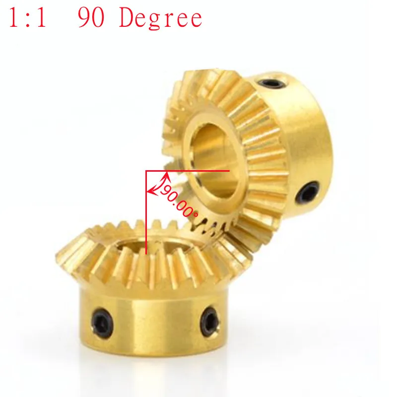 2pcs 1:1 Brass Bevel Gear 0.4M 0.5M 0.8M 1M  12 15 18 20 24 25 30 Teeth 90 Degrees Meshing Angle Gears Bore 3/4/5/6/8mm