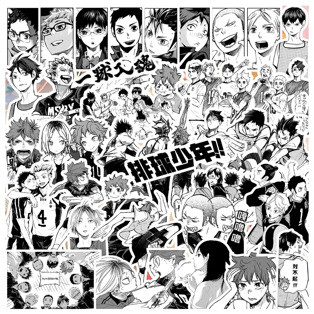 10/30/68 stücke anime haikyuu!! Cartoon Aufkleber cool schwarz weiß Graffiti Manga Aufkleber Aufkleber für Telefon Fall Wasser flasche Notebook