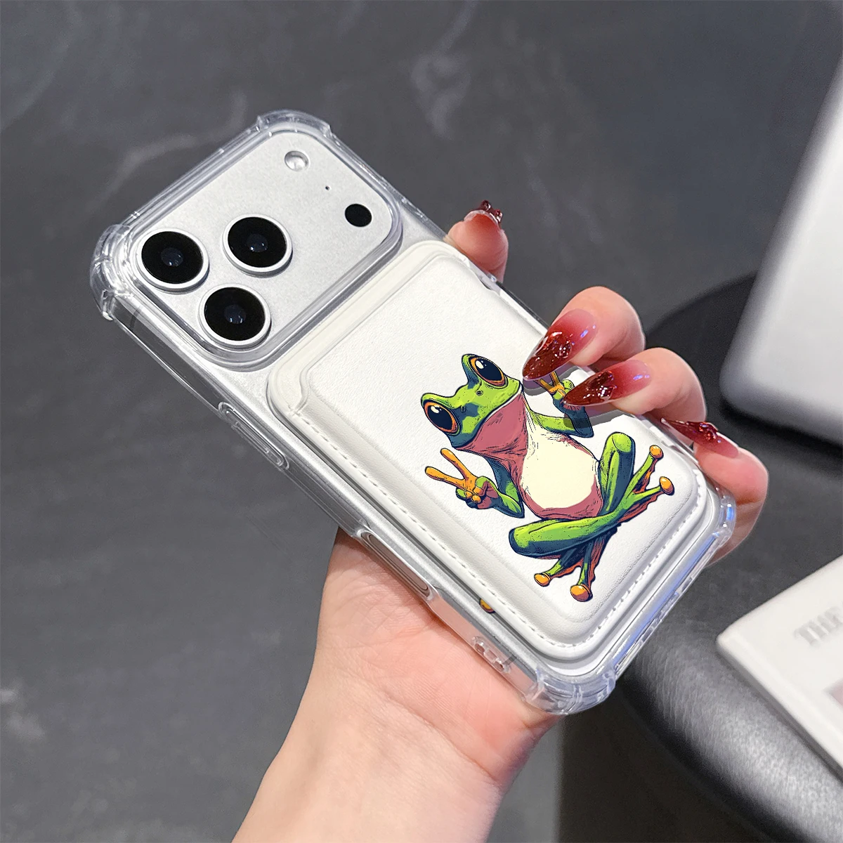 Anime cool frog Phone Case For iPhone 17 16 15 14 13 Pro Max Plus Wallet Pocket Transparent Soft TPU for Magnetic Phone Case view 6