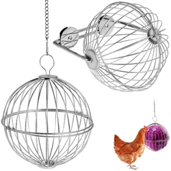 Chicken Vegetable Hanging Feeder Stainless Steel Poultry Feeder Ball Metal Detachable Feeding Ball with Chain Reusable Hanging